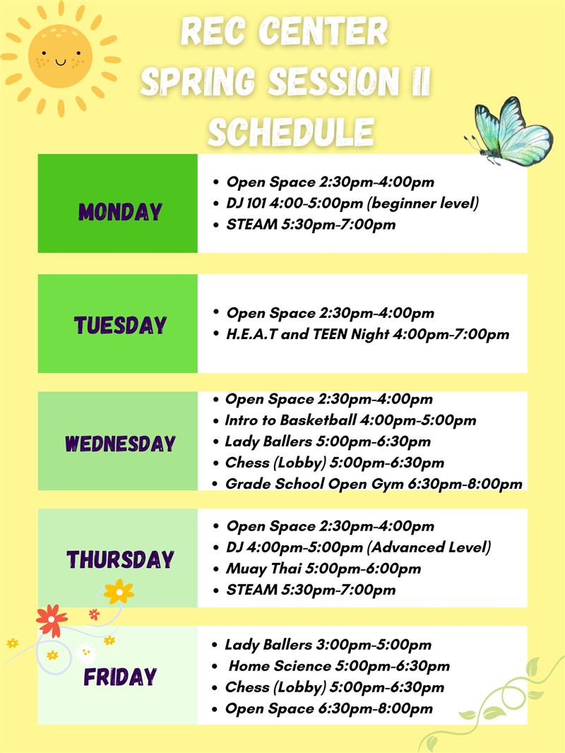 Spring Session II Schedule